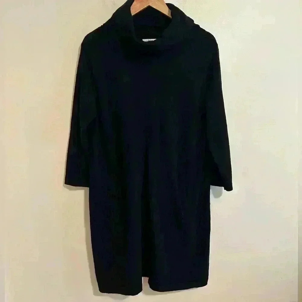 Tyler Boe Kim Cotton Cashmere Cowl Neck Knit Sweater Dress Size Large Black - Picture 2 of 8